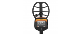 Quest V80 HyperQ multifrequency metal detector with focus on the Coil and display.