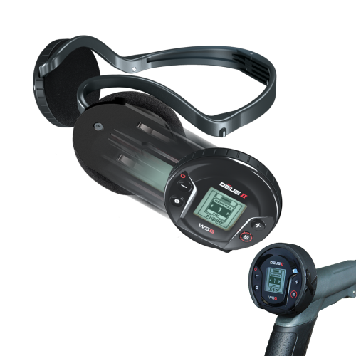 Remote control of XP DEUS 2 II 34 FMF WS6 MASTER metal detector attached to the headphone.