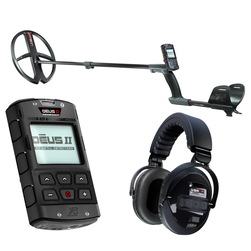 XP DEUS 2 II 34 FMF RC WSA II XL metal detector complete set with remote control and earpiece.