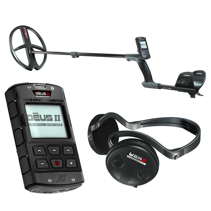 XP DEUS 2 II 34 FMF RC WSA II metal detector complete set with remote control and earpiece.