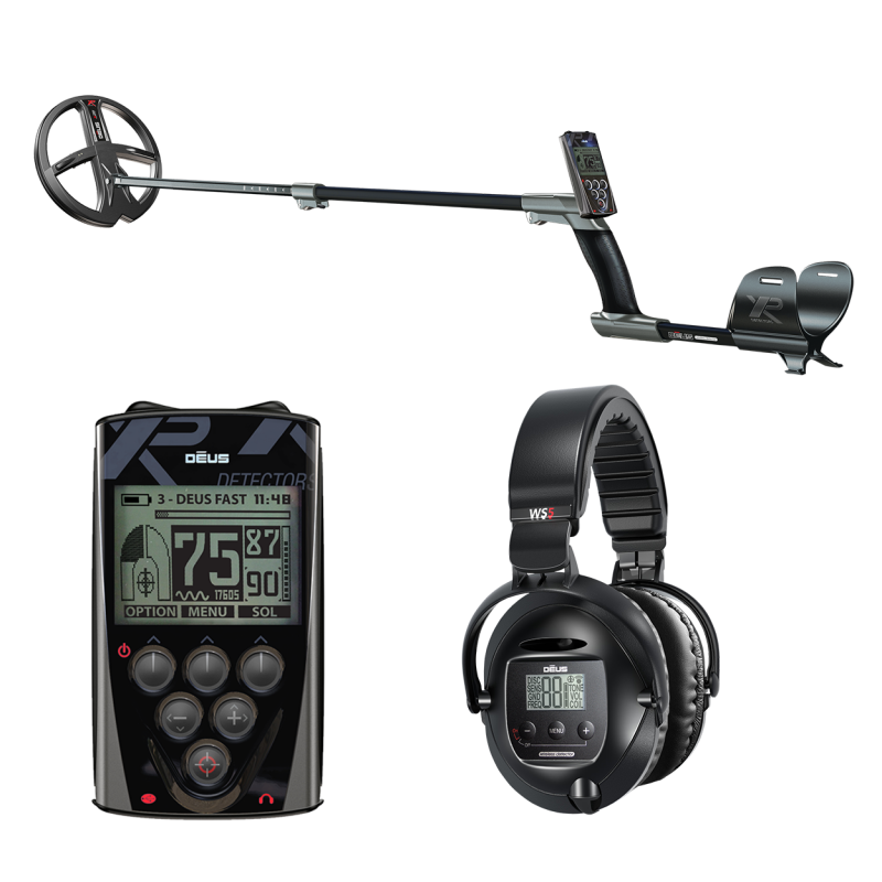 XP DEUS X35 22 RC WS5 metal detector complete set including headphones and remote control.