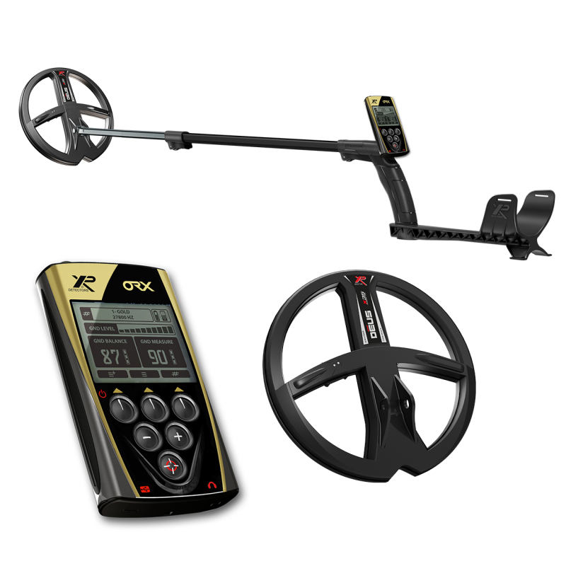 Larger view of the remote control and Coil of the XP ORX X35 22 RC metal detector.