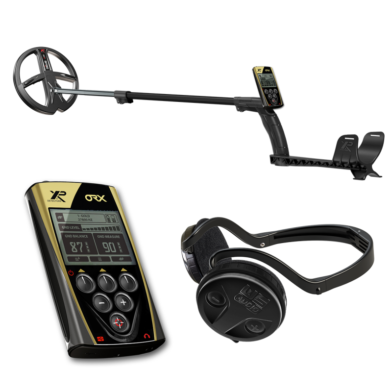 XP ORX X35 22 RC WS audio metal detector including headphones and remote control.