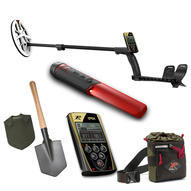XP ORX EL HF RC metal detector complete set including field spade, Pouch and pinpointer.