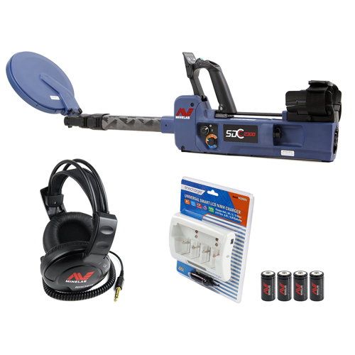 Minelab SDC 2300 gold detector including headphones and charger.