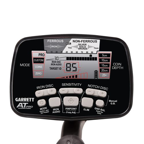 Display and control of the Garrett AT Pro metal detector.