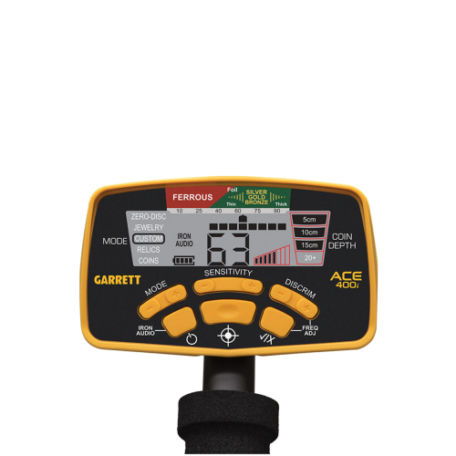 Display and control of the Garrett ACE 400i metal detector.