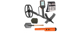 Quest X5 metal detector complete set with field spade and camo Pouch.
