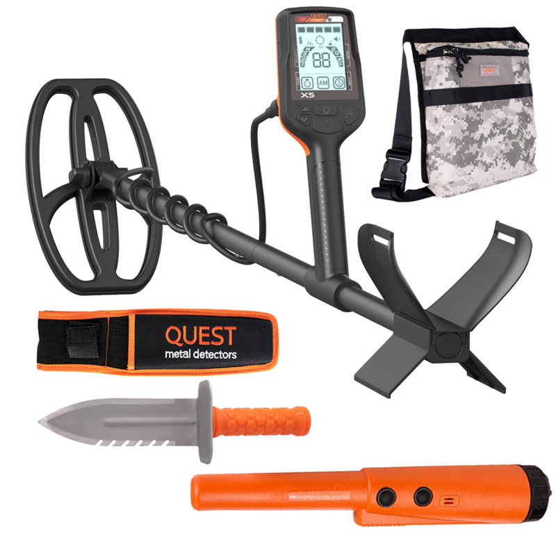 Quest X5 metal detector complete set with Digging knife and Pouch.