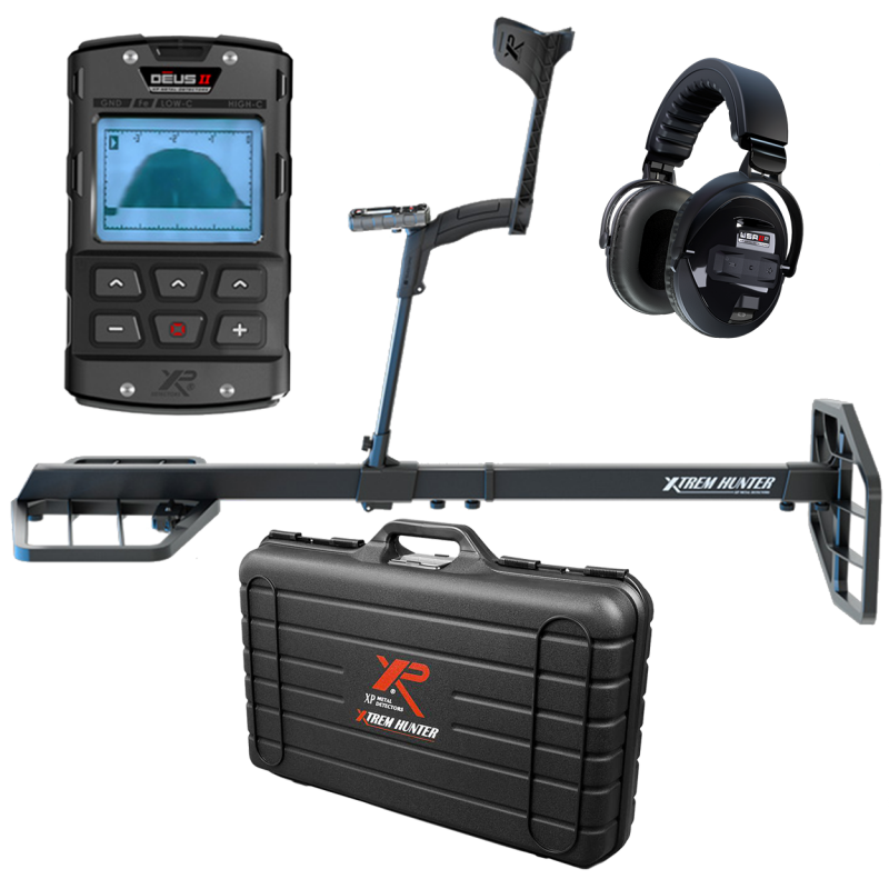 XP XTR-115 Xtrem Hunter metal detector with WSA II headphones and case.