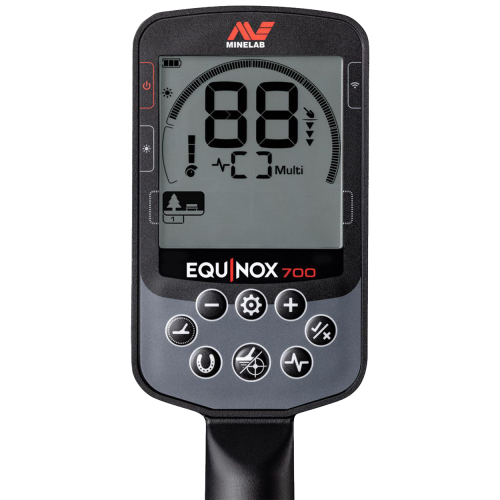 Display and buttons of the Minelab Equinox 700 Multifrequency Metal Detector.